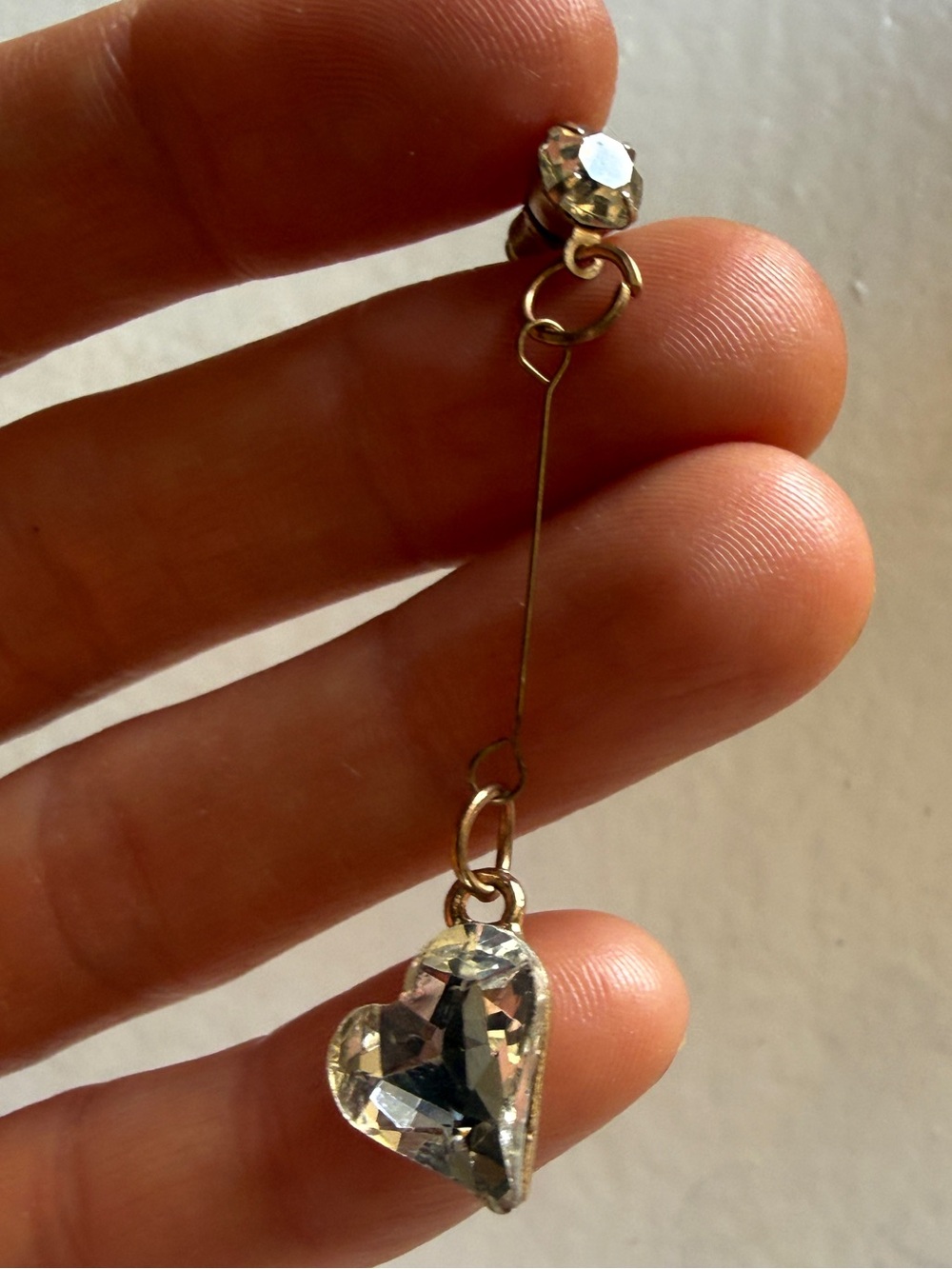 Vintage Delicate Two-Tone Heart Crystal Drop Earring - Gold and Silver only 1